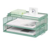 ZESLIV Desk Organiser with File Holder, 2-Tier Paper Organiser with Drawer and Top Box, Mesh Desk File Organiser with Magazine Holder for Office Organiser, Green