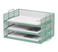 ZESLIV Desk Organiser with File Holder, 3-Tier Paper Organiser with Drawer, Mesh Desk File Organiser with Magazine Holder for Office Organiser, Green