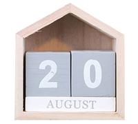 ZESLIV Perpetual Wooden Calendar Blocks House Styling Perpetual Desktop Calendar Block Wooden Calendar Month Date Display Grey