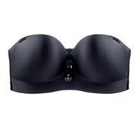 ZESLIV Women's Bandeau Bra Strapless T-Shirt Bra Stretchy Breast Wrap Bra without Underwire Unlined Large Sizes Push Up Bustier, black, 48DD