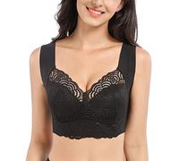 ZESLIV Women's Bra without Underwire Large Sizes Push Up Lace Bustier Seamless Bra Wide Straps, black, 50D