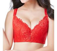 ZESLIV Women's Minimiser Bra without Underwire, Large Sizes, Lace Push Up Bra, Feel-Good Bustier, red, 40C