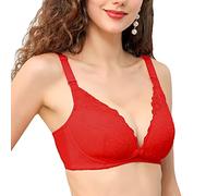 ZESLIV Women's Nursing Bras Seamless Maternity Bra 36B Red Wireless Lace Bralette for Pregnancy & Breastfeeding