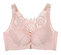ZESLIV Women's Push Up Bra 48D Pink Wireless Front Closure Comfort Bralette with Lace Rose