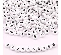 ZesNice 600 pcs Number Beads for Bracelet Making, White 7 * 4 mm Round Number Beads for Jewellery Friendship Making Kit