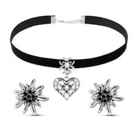 ZesNxj Women's Costume Necklace, Costume Jewellery, Elegant Love Dirndl Necklace, and 2 Edelweiss Earrings, Perfect for Dirndl, Lederhosen or Oktoberfest Outfit (Silver)