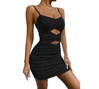 Zesoyne Women Spaghetti Strap Mini Dress Cutout Ruched Bodycon Sleeveless Casual Short Dresses for Party Clubwear S Black