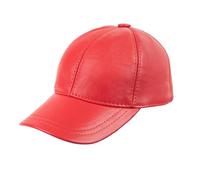 Zessano Genuine Leather Unisex Baseball Cap - 100% Sheep Leather Mens and Womens Baseball Cap with Adjustable Back Strap (Red)