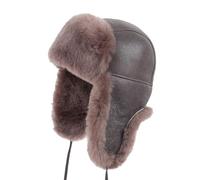 Zessano Leather Aviator Russian Ushanka Trapper Winter Fur Hat - Unisex Shearling 100% Leather Sheepskin Hats for Men Women (M, Cappuccino)