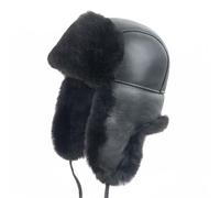 Zessano Leather Aviator Russian Ushanka Trapper Winter Fur Hat - Unisex Shearling 100% Leather Sheepskin Hats for Men Women Black Black