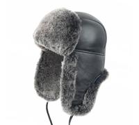 Zessano Leather Aviator Russian Ushanka Trapper Winter Fur Hat - Unisex Shearling 100% Leather Sheepskin Hats for Men Women Black