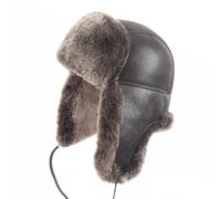 Zessano Leather Aviator Russian Ushanka Trapper Winter Fur Hat - Unisex Shearling 100% Leather Sheepskin Hats for Men Women (2XL, Brown)