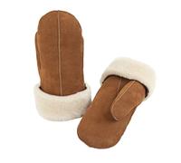 Zessano Womens Premium Shearling Sheepskin Leather Fur Mittens - Ladies Winter Gloves (L, Cognac)