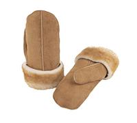 Zessano Womens Premium Shearling Sheepskin Leather Fur Mittens - Ladies Winter Gloves (L, Tan)