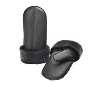 Zessano Womens Premium Shearling Sheepskin Leather Fur Mittens - Ladies Winter Gloves (S, Black)