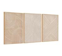 Zessonic Neutral Minimalist Textured 3D Wall Art Abstract Hand-Painted Framed Wall Decor Geometric Artwork Canvas Paintings- Living Room Bedroom Office - Modern Boho Neutral Line 16"x24" 3 piece