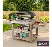Zest Garden Drop Leaf Table Outdoor Kitchen Pizza Oven Station Wooden Work Table With Shelves Hooks And Wheels