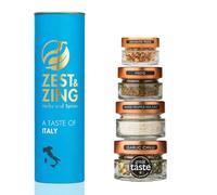 Zest & Zing A Taste of Italy Spice Gift Set (White Truffle Sea Salt, Calabrian Chilli, Pesto, Oregano) - Premium Spice Gift Sets. Christmas, Housewarming, Birthday, Wedding Gifts for Foodies.