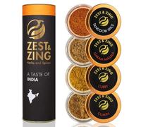 ZEST & ZING Indian Spices Gift Set | Tandoori, Curry, Garam Masala, Cumin | Mixed Spices Gift Set for Kitchen | Fresh, High Quality Ingredients | Convenient Stackable Italian Glass Spice Jar