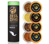ZEST & ZING Mexican Spices Gift Set | Chipotle, Jalapeno, Chilli Lime Salt, Mole Blend| Gourmet Ultimate Mexican Seasoning Spice Mix Set for Kitchen | Stackable Italian Glass Spice Jar
