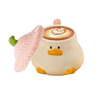Zestivra Cute Duck Coffee Mug - Cartoon Drinkware, Ceramic Animal Cup | Hand-Painted Hat Lid Mug, 400ml Tableware with Handle for Milk, Juice, Hot Chocolate, Tea Time, and Daily Use
