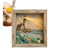 Zestivra Sea Glass Night Light - Coastal Light-House Shadow Box, LED Picture Frame Decor, Beach Inspired Wall Accent | Decorative Lighting for Bedroom Living Room Study 8.46X8.46X1.45 inch