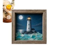 Zestivra Sea Glass Night Light - Coastal Light-House Shadow Box, LED Picture Frame Decor, Beach Inspired Wall Accent | Decorative Lighting for Bedroom Living Room Study 8.46X8.46X1.45 inch