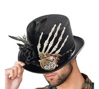 Zestivra Steampunk Top Hat - Vintage Gothic Cap with Skeleton Hand, Skeleton Hand Vintage Steampunk Hat, Gear Carnival Festival Headwear, Unisex Halloween Costume Accessories for Men and Women