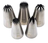 Zestjewel 5 Pack Stainless Steel Seamless Piping Icing Tips #9FT 1C 1E 1M 4B, Large Star Piping Nozzle, Cake Decorating Tools for Baker