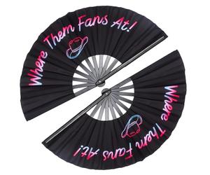 ZESTLASH 2 Pack 13 Inch Clack Popping Line Dancing Fans Boots on The Ground Large Foldable Clacking Hand Fan Make Sound for Dance Rave (Where Them Fans at Black)