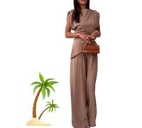 Zestora Two Piece Outfit - Casual 2 Pieces Set, Tank top Wide Leg Pants, Comfortable Zestora Two Piece Outfit (Brown,M)