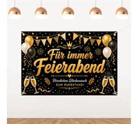 ZestZing Fur Immer Feierabend Retirement Backdrop German Forever Off Work Theme Party Banner Black Gold Vinyl Wall Decor Photo Background For Men Women 5 x 3 ft