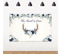 ZestZing The Hunt is Over Backdrop 5×3ft Navy Blue Boho Deer Antler Floral Rustic Engagement Party Decoration Hunting Themed Bridal Shower Photo Background Banner for Wedding Bach Decor