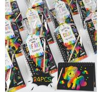 Zesua Valentines Day Gifts - 24 Pack Rainbow Scratch Art Notebook - Party Favors for Kids Students Classroom Party Supplies for Girls Boys Bags Stuffers, Return Gifts for Birthday, School Activities