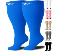 Zeta Plus Size Leg Sleeve Support Socks - The Wide Calf Compression Sleeve Women Love for Its Amazing Fit, Cotton-Rich Comfort, Graduated Compression & Soothing Relief, 1 Pair, Size 3XL, Blue