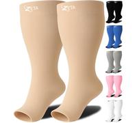 Zeta Socks Open Toe Plus Size Compression Socks for Men and Women, 2XL (Nude)