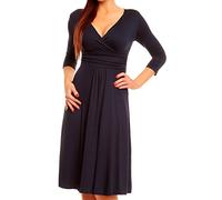 Zeta Ville - Women's Empire Waist Pleated Skater Dress 3/4 Sleeves - 282Az (Navy, UK 16, 2XL)
