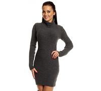 Zeta Ville - Women's Stretch Ribbed Knit Dress Roll Turtle Neck Long Sleeve 417z (Graphite, UK 8/10, S/M)