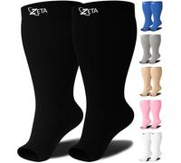 Zeta Wear Open Toe Plus Size Support Socks - Wide Calf Compression, Great for Travel & Flights, Women Love Its Amazing Fit, Cotton-Rich Comfort & Soothing Relief, 1 Pair, Size, 4XL, Black