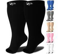 Zeta Wear Open Toe Plus Size Support Socks - Wide Calf Compression, Great for Travel & Flights, Women Love Its Amazing Fit, Cotton-Rich Comfort & Soothing Relief, 1 Pair, Size, 4XL, Black
