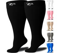 Zeta Wear Plus Size Support Socks - Wide Calf Compression, Great for Travel & Flights, Men & Women Love Its Amazing Fit, Cotton-Rich Comfort & Soothing Relief, 1 Pair, Small, Black