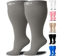Zeta Wear Plus Size Support Socks - Wide Calf Compression, Great for Travel & Flights, Men & Women Love Its Amazing Fit, Cotton-Rich Comfort & Soothing Relief, 1 Pair, 3XL, Gray