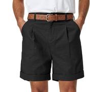 Zetieny Mens Chino Shorts Cotton Linen Tailored Shorts Regular Fit Zip Fly Flat Front Summer Casual Dress Shorts with Pockets（No Belt） Black