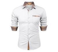 Zetieny Mens Long Sleeve Shirts Plain Shirt Business Casual Slim fit Shirt Wedding Work Button Down Shirts with Pocket White