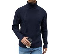 Zetieny Mens Turtleneck Sweater Casual Ribbed Slim Fit Knitted Jumper High Roll Neck Basic Turtleneck Pullover Navy Blue