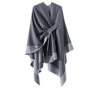 Zetieny Womens Cross Front Shawl Wraps Elegant Knitted Poncho Reversible Oversized Knitted Cape Blanket Warm Winter Scarf Cardigan for Evening Grey