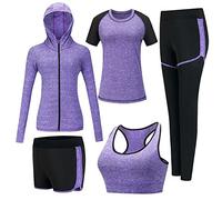 ZETIY Women's 5pcs Yoga Suit Sweatsuit Women's Activewear Sets Sport Yoga Fitness Clothing Ladies Workout Outfit Sportsuits for Running Jogging Gym