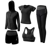 ZETIY Women's 5pcs Yoga Suit Sweatsuit Women's Activewear Sets Sport Yoga Fitness Clothing Ladies Workout Outfit Sportsuits for Running Jogging Gym