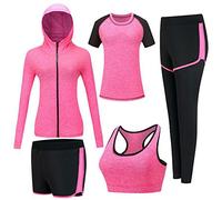 ZETIY Women's 5pcs Yoga Suit Sweatsuit Women's Activewear Sets Sport Yoga Fitness Clothing Ladies Workout Outfit Sportsuits for Running Jogging Gym