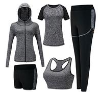 ZETIY Women's 5pcs Yoga Suit Sweatsuit Women's Activewear Sets Sport Yoga Fitness Clothing Ladies Workout Outfit Sportsuits for Running Jogging Gym
